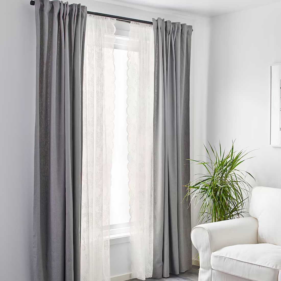 Lace curtains, 1 pair, off white