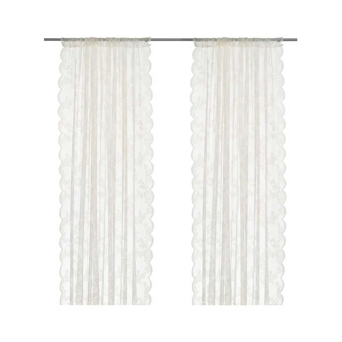 Lace curtains, 1 pair, off white