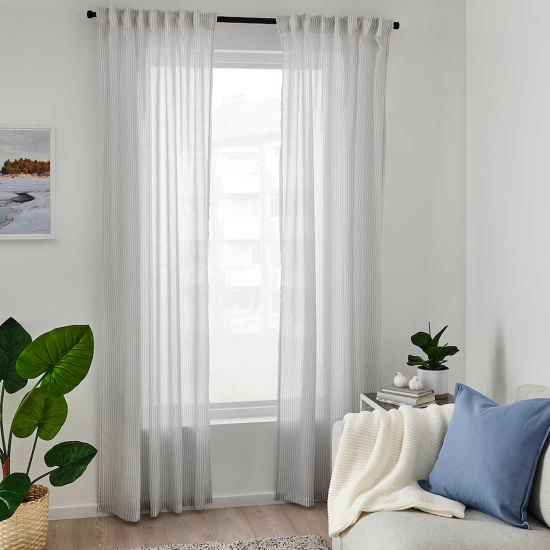 Bymott curtains white beige stripe